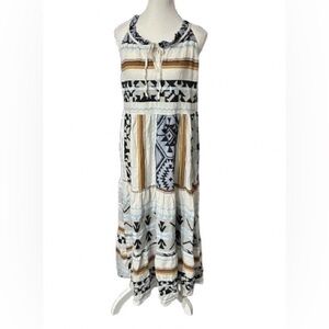 Sofia Harim Maxi Dress One Size Cotton Jacquard Nottingham Beige Boho Cottage